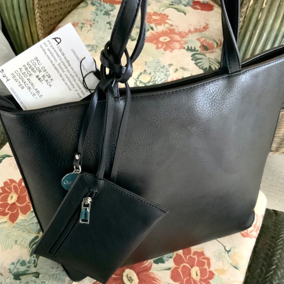 BLACK SIL STUDDED OPENWORK DESIGN BAG/TOTE ⭐️HANDBAG 2 Pc Set NWT ❤️LIGHTWEIGHT - Picture 5 of 7